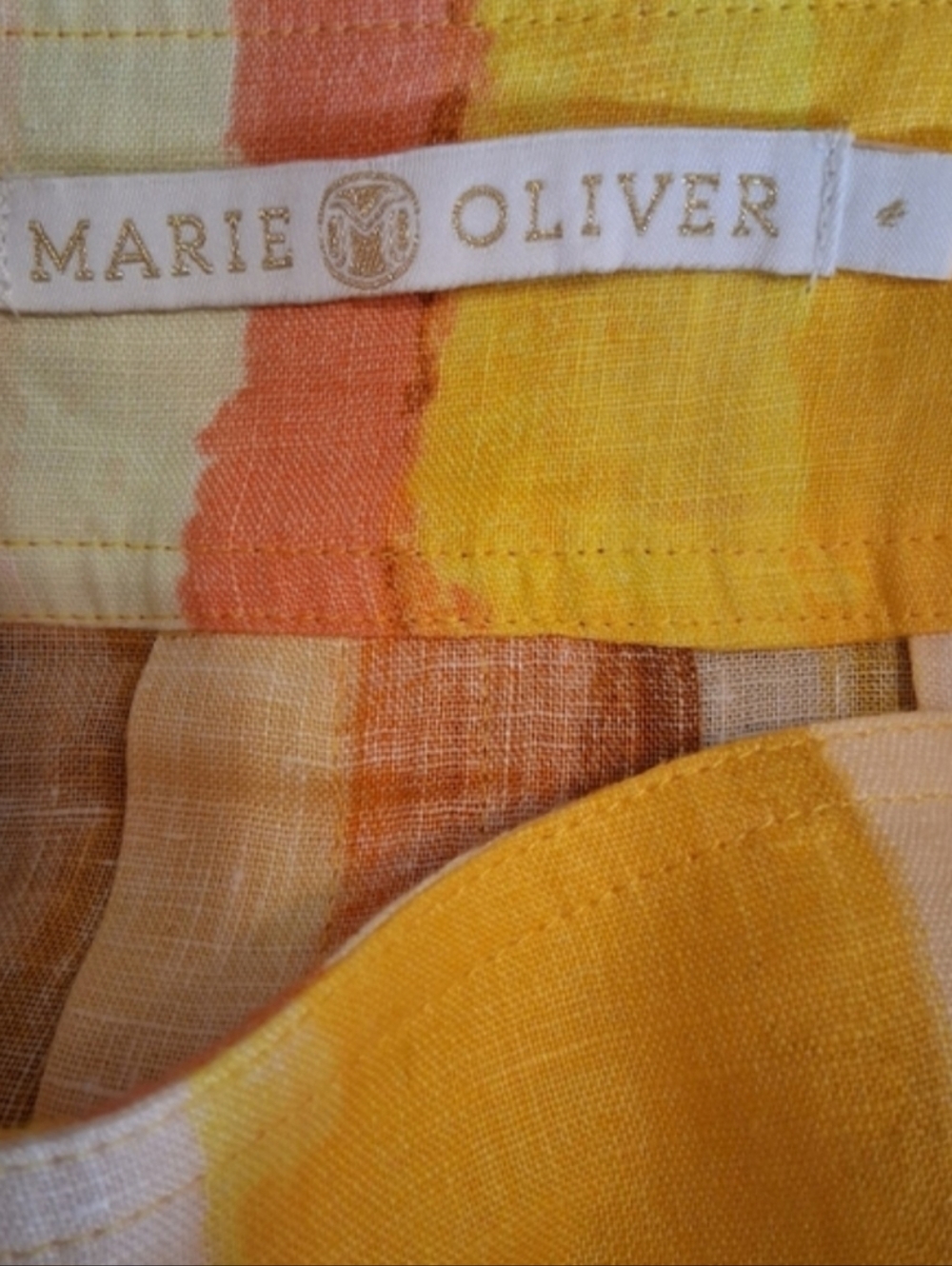 Marie Oliver Striped Midi Skirt Linen Blend Yellow Orange Summer Boho Size 4 - Picture 5 of 12